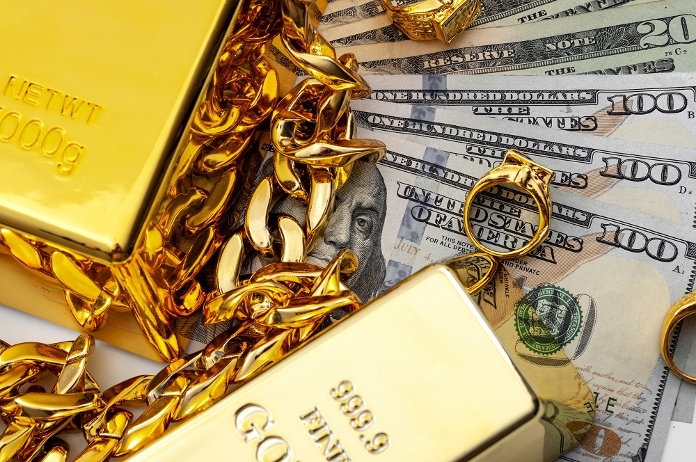 Gold Bar, Gold Jewelry, and Cash
